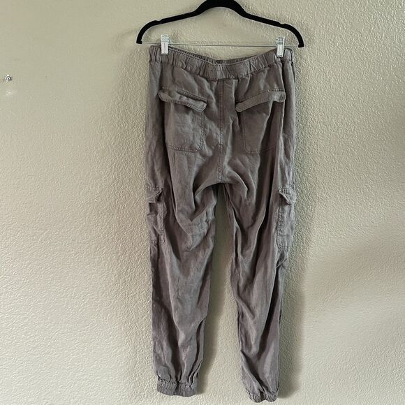 C&C Cargo Pants Womens Large Grey Linen Beach Coastal Lagenlook Pull On Jogger - Picture 2 of 10